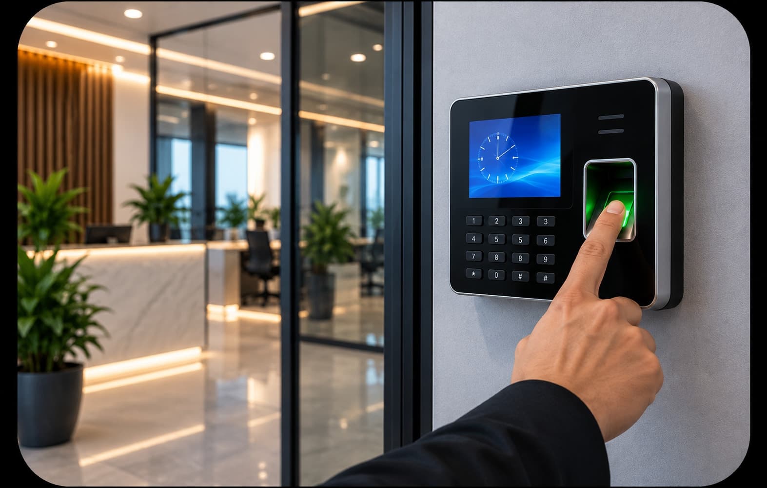 A finger scanning on a biometric fingerprint attendance device