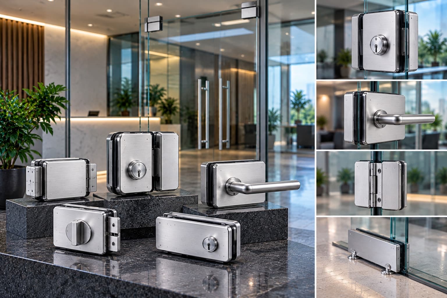 A cylinder lock fitted to a frameless glass door
